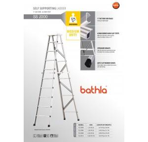 Bathla Self Supporting Ladder Model- SS 2008, 65mm ribbed Non-slip steps, Spreader Braces and Anti-slip rubber shoes, Load capacity-125kg C section side Rails Aluminum 8 Feet (7 Step plus top)