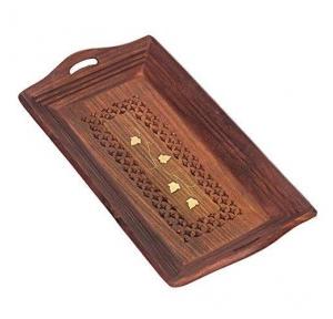 Serving Tray Handmade Rectangular Size: Medium Colour: Brown Wood 14 X 6 inches