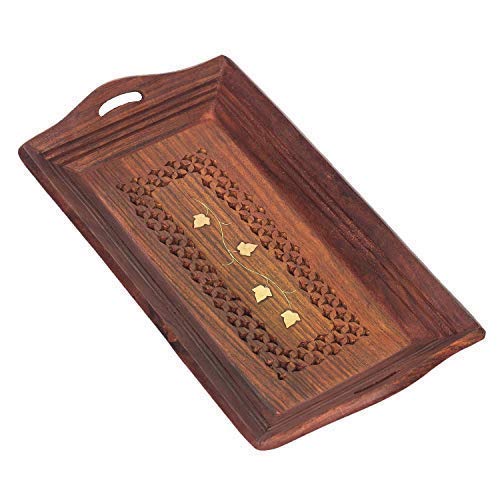 Serving Tray Handmade Rectangular Size: Medium Colour: Brown Wood 14 X 6 inches