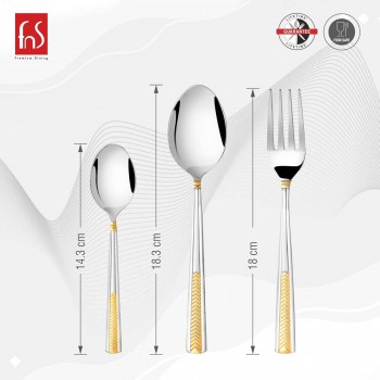 Fns Midas Cutlery Set With Hanging Stand 24 Karat Gold Plated on Handle Stainless Steel 18 Pc (6 Dinner Spoons 6 Dinner Fork & 6 Teaspoons) Colour: Silver And Gold Stainless Steel L21 x W10 x H10 cm