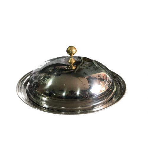 Steel Round Plate Dome with Brass Lid for Covering Food - 12 Inch