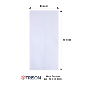 Trendy Window Envelopes (Pack of 250) White Non-Laminated 60 GSM 10x4.5 Inch