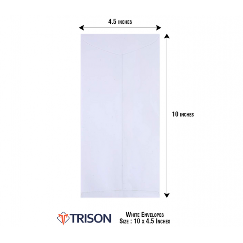 Trendy Window Envelopes (Pack of 250) White Non-Laminated 60 GSM 10x4.5 Inch