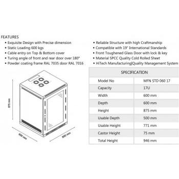 Mass Rack  Floor Standing Network Rack With Hardware Kit MFN STD 060 17U 600x600mm