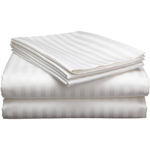 Cotton Single Bedsheet With Satin Stripe 250 TC 60x90 Inch White