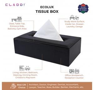 Cladd Tissue Paper Box Cover Leather Handcrafted Rectangular Shape Dimension: 8.5x4.6x2.3 Inch Black