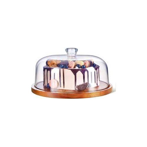 Inllex Wooden Cake Stand With Acrylic Dome Lid Size: 30.5 x 30.5 x 25.4 cm