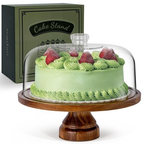 Anboxit Wooden Cake Stand  With Acrylic Dome Lid Size: 29.2 x 29.2 x 24.9 cm