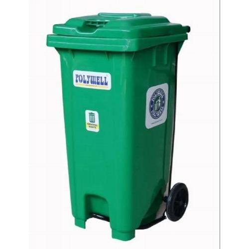 Polywell Wheel Dustbin PW240R Color Green Plastic 240 Ltr Size: L59 X W75 X H100 CM