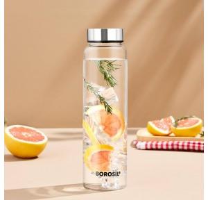 Borosil Crysto Borosilicate Transparent Glass Water Bottle With SS Lid 750ml Glass