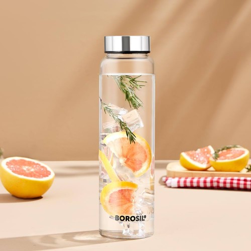 Borosil Crysto Borosilicate Transparent Glass Water Bottle With SS Lid 750ml Glass