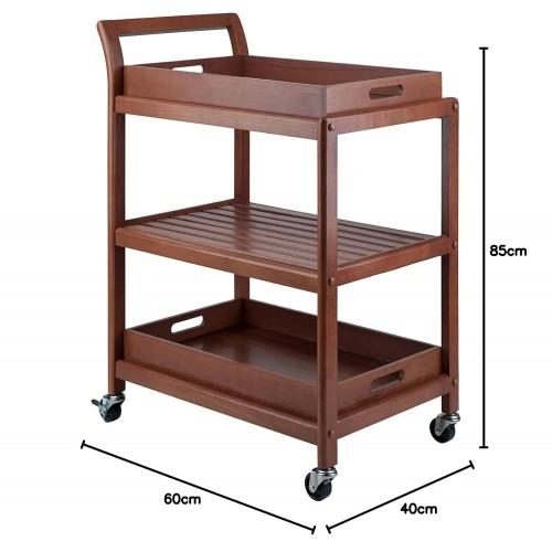 Serving Trolley Wood 3-Tier Honey Finish 60D x 40W x 85H cm