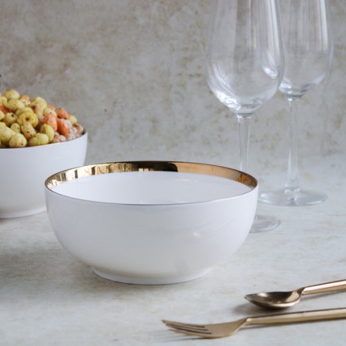 Nestasia Serving Bowl Ceramic White and Gold 1200ml Capacity, Size: 18cm Dia x 7.5cm Depth, HLU01