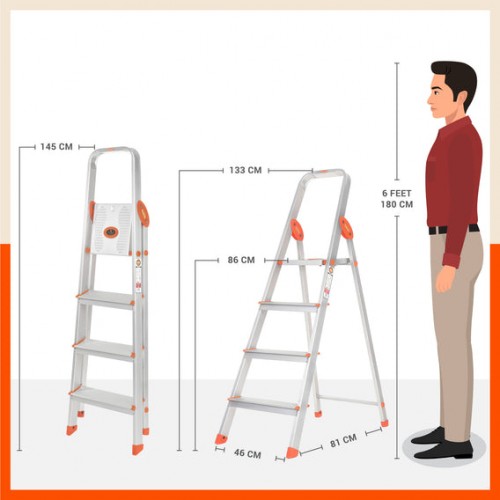 Bathla Advance 4 Step Ladder Foldable Aluminum 2.5m