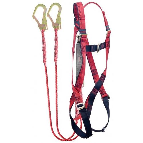 Karam Full Body Safety Harness (Class A) With 2 Mtr Energy Absorbing Double Lanyard with Hook for Fall Arrest, PN16(PN351) PP (000_131)(2.0M)