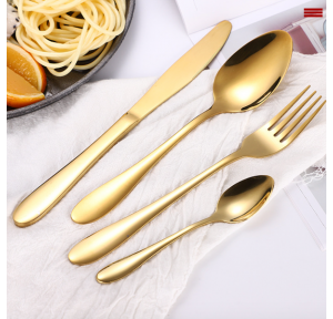 Devnow Cutlery Set  AP spoon -18.5cm  AP Fork -19.5cm  AP Knife -21cm  Baby Spoon -16.5cm  Colour: Gold Thickness: 3mm Stainless Steel .