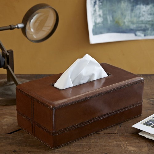 Costoso Italiano Tissue Box Holder Leather Dark Brown Size: 8.5H x 25W x 14D cm