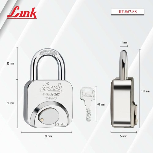 Link Combination Hardened Lock Hi-Tech S67 Silver Finish Square Stainless Steel