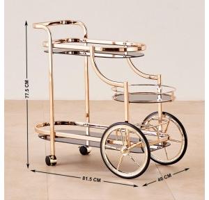 Serving Trolley SS with Gold Finish Height 77.5cm Length 81.5cm Width 46cm