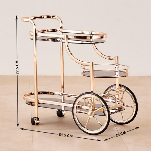 Serving Trolley SS with Gold Finish Height 77.5cm Length 81.5cm Width 46cm