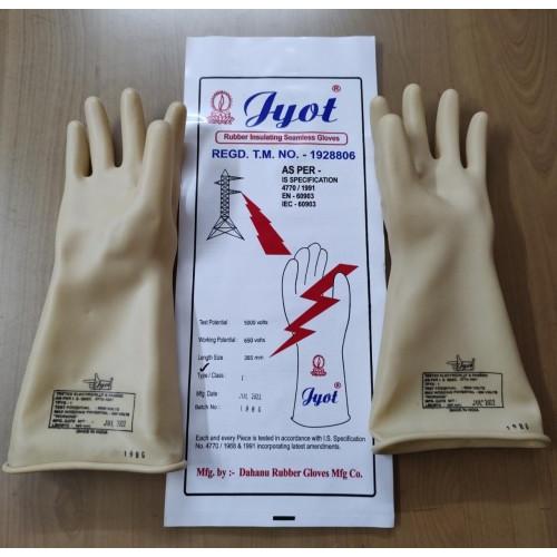 Jyot Electrical Rubber Insulating Gloves Type 1 Test Potential Volts 5 KV Working Potential Volts 650 Volts With Tested Certificate