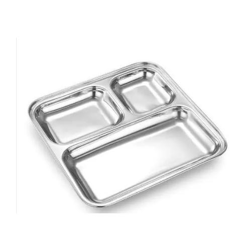 3 Compartment Snacks Plate SS 202 Stainless Steel Length: 10.5 Inch Width: 9 Inch