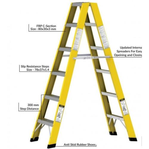 Youngman Double Side Ladder Yellow 8323 Capacity 150Kg (A) Twin Side Foldable FRP 6 Ft 5 Step