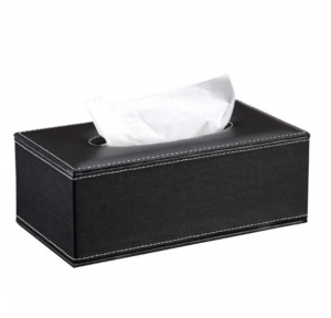 Cladd Tissue Paper Box Cover Leather Handcrafted Rectangular Shape Black Color Dimension: L230mm x W127mm x H52mm