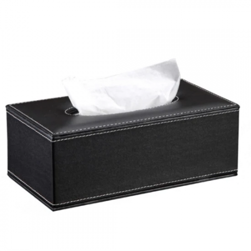 Cladd Tissue Paper Box Cover Leather Handcrafted Rectangular Shape Black Color Dimension: L230mm x W127mm x H52mm