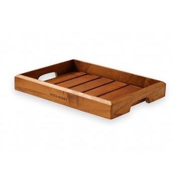 Vesta Homes Rivika Teak Wood Tray Rectangular Premium Brown Wood 31x22x4 cm