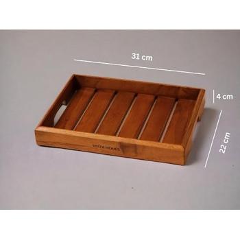 Vesta Homes Rivika Teak Wood Tray Rectangular Premium Brown Wood 31x22x4 cm