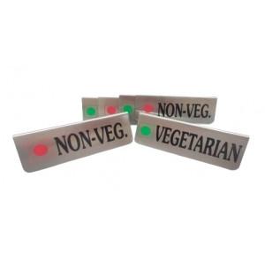 Vegetarian & Non-Vegetarian  Tent Shape Sign Board Stainless Steel 15x5x5cm .