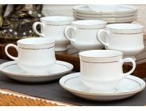 Clay Craft Cup and Saucer Set Mona White With Gold Line Ceramic 180 ml