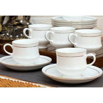 Clay Craft Cup and Saucer Set Mona White With Gold Line Ceramic 180 ml