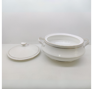 Clay Craft Donga  with Lid Mona Goldline White Dia 6 inch Ceramic 2000 ml