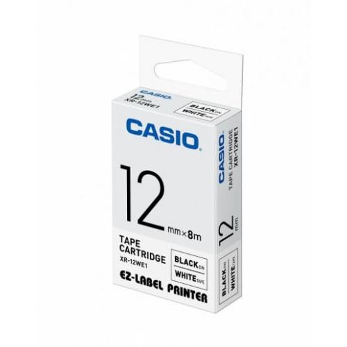 Casio Label Printer Tape Cartridge XR -12WE1 Black And White Size: 12mm X 8mtr