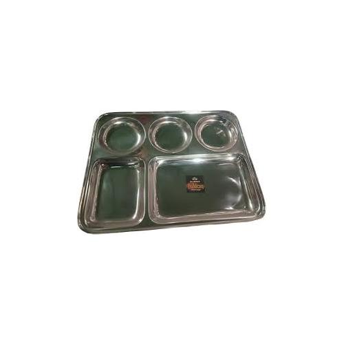 Compartment Plate SS 304 5 in 1 Rectangular 450-500gm Stainless Steel 37.4L X 29.2W X 3H CM