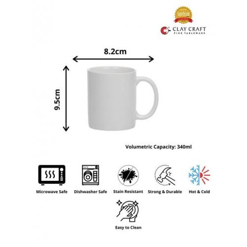 Clay Craft Swiss Mug Plain White Size: 8.2 x 8.2 x 9.5 Cm Ceramic 340 ml