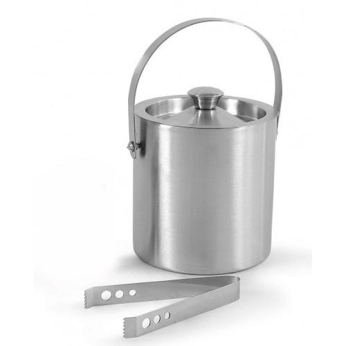 Ice Bucket Sober Big with Ice Tong Double Walled Height: 6.5 inches Stainless Steel Colour: Silver