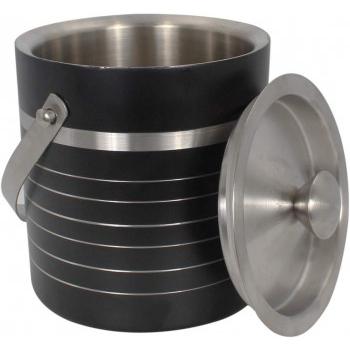 Ice Bucket with Ice Tong Leatherite Big Plain Height: 6.8 inches Stainless Steel Colour: Black