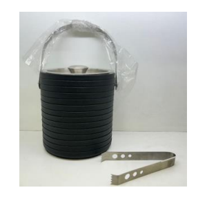 Ice Bucket with Ice Tong Leatherite Big Plain Height: 6.8 inches Stainless Steel Colour: Black