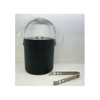 Ice Bucket with Ice Tong Leatherite Big Plain Height: 6.8 inches Stainless Steel Colour: Black