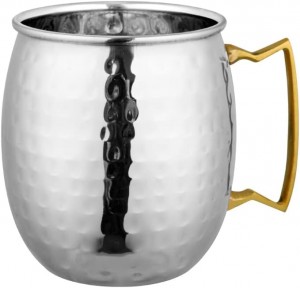 Mule Mug Hammered Pattern Copper Handle Mug Height: 3.9 inches Diameter: 3.2 inches Colour: Silver Stainless Steel 450 ml