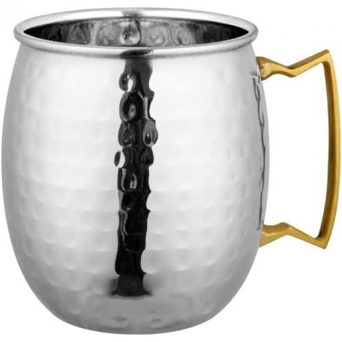 Mule Mug Hammered Pattern Copper Handle Mug Height: 3.9 inches Diameter: 3.2 inches Colour: Silver Stainless Steel 450 ml