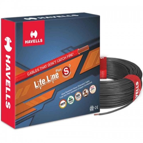 Havells Lifeline PVC Insulated Industrial Cable 4 Sqmm Single Core HRFR Black 90 Mtr