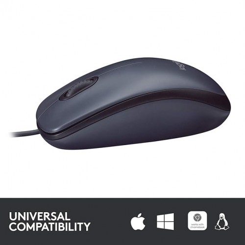 Logitech Wired USB Mouse B100 800 DPI Optical Tracking, Ambidextrous PC/Mac/Laptop Black Color