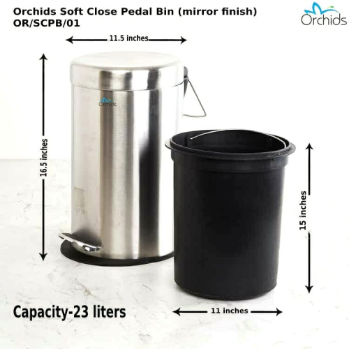 Orchids Pedal Bin OR/SCPB/01 Round Soft Close(Mirror Finish) SS202 20/23 Ltrs