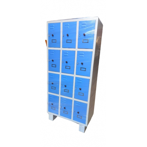 Staff Locker MS Heavy Duty CRCA Fabricated Power Coated 8 Compartment 20/22 Gauge Each Compartment Size 18x18x18 Inch Light Blue & Ivory Color Combination With Pad Lock