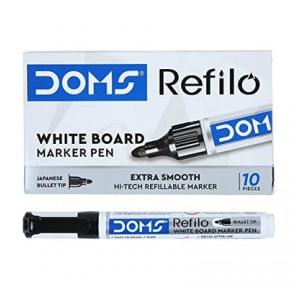 Doms Refilo White Board Marker Pen Extra Smooth Black Pack of 10