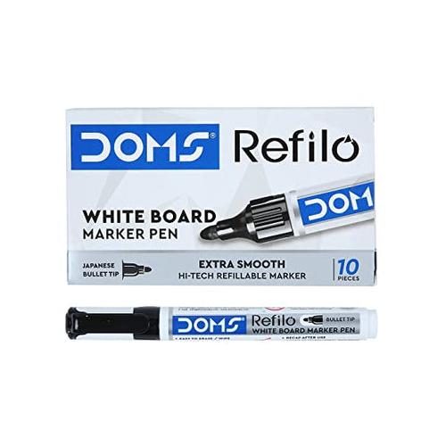 Doms Refilo White Board Marker Pen Extra Smooth Black Pack of 10